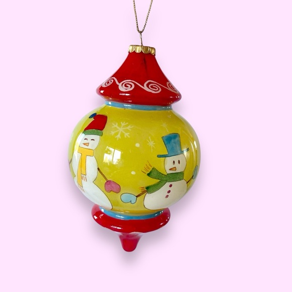 Le Bien Glass Reverse Painted Finial Christmas Ornament Snowmen 5” - Picture 4 of 13